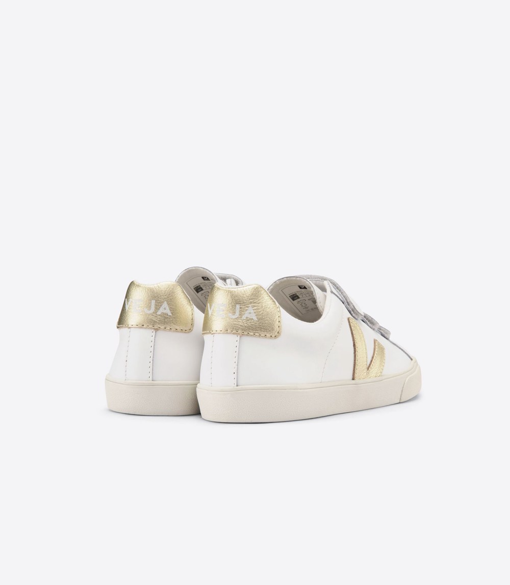 Veja Sneakers Dam - 3-Lock Läder - Vita/Guld - 764192-XNC